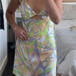 Zara Satin Effect Cut Out Printed Dress